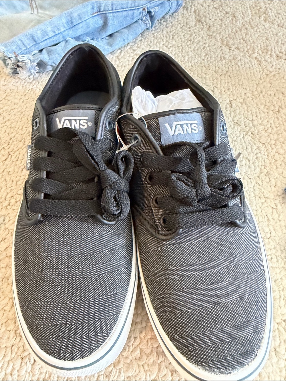 Brand New Vans Men's Black Herringbone Low-Top Sneakers